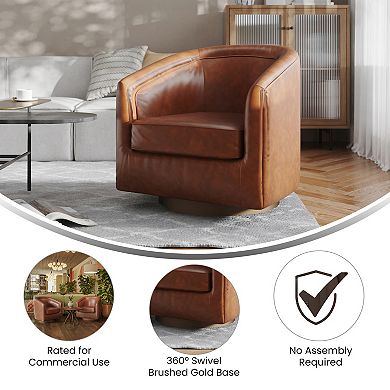 Merrick Lane Upholstered Barrel Chair With 360° Swivel Vinyl Wrapped Base