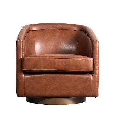 Merrick Lane Upholstered Barrel Chair With 360° Swivel Vinyl Wrapped Base