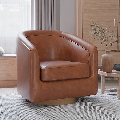 Merrick Lane Upholstered Barrel Chair With 360° Swivel Vinyl Wrapped Base