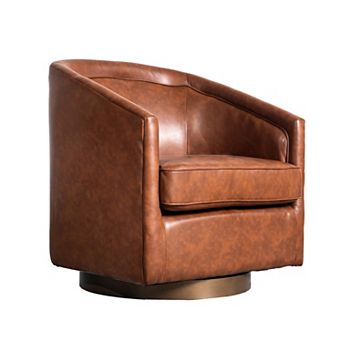 Merrick Lane Upholstered Barrel Chair With 360° Swivel Vinyl Wrapped Base