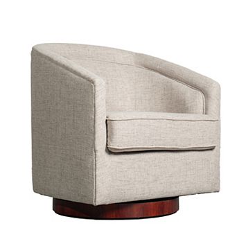 Merrick Lane Upholstered Barrel Chair With 360° Swivel Vinyl Wrapped Base