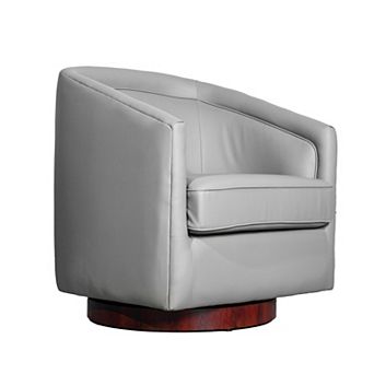 Merrick Lane Upholstered Barrel Chair With 360° Swivel Vinyl Wrapped Base