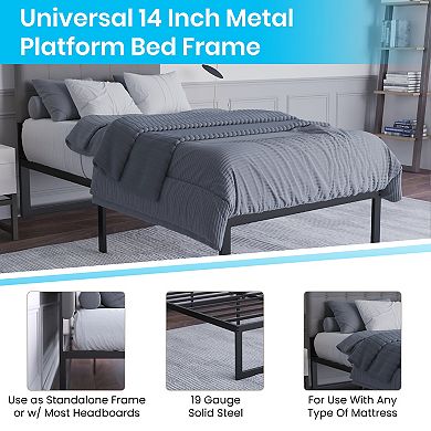 Emma and Oliver 14" Metal Platform Bed with Steel Slat Support and 12.5" of Underbed Storage