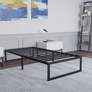 Emma and Oliver 14" Metal Platform Bed with Steel Slat Support and 12.5" of Underbed Storage