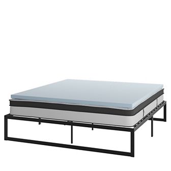 Emma and Oliver Complete Bed Set - Metal Platform Frame, Hybrid Mattress, Memory Foam Topper