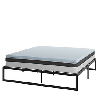 Emma and Oliver Complete Bed Set - Metal Platform Frame, Hybrid Mattress, Memory Foam Topper