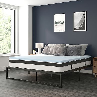 Emma and Oliver Complete Bed Set - Metal Platform Frame, Hybrid Mattress, Memory Foam Topper