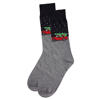 Men's Festive Puppy Pickup Truck Novelty Crew Socks