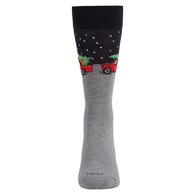 Men's Festive Puppy Pickup Truck Novelty Crew Socks
