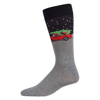 Men's Festive Puppy Pickup Truck Novelty Crew Socks