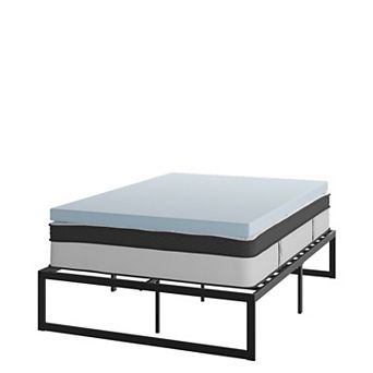 Emma and Oliver Complete Bed Set - Metal Platform Frame, Hybrid Mattress, Memory Foam Topper