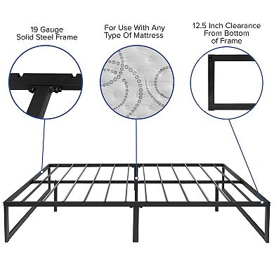 Emma and Oliver Complete Bed Set - Metal Platform Frame, Hybrid Mattress, Memory Foam Topper