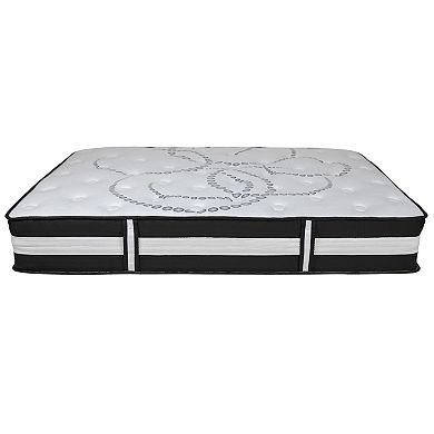 Emma and Oliver Complete Bed Set - Metal Platform Frame, Hybrid Mattress, Memory Foam Topper