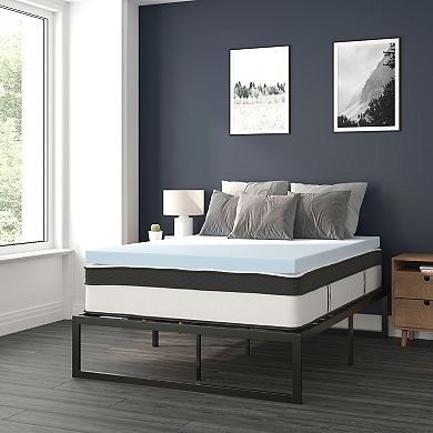 Emma and Oliver Complete Bed Set - Metal Platform Frame, Hybrid Mattress, Memory Foam Topper