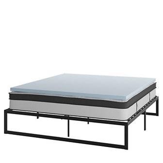 Emma and Oliver Complete Bed Set - Metal Platform Frame, Hybrid Mattress, Memory Foam Topper