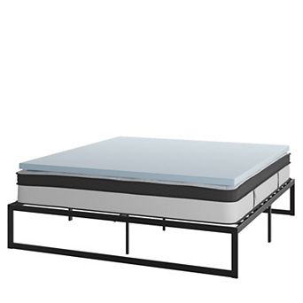 Emma and Oliver Complete Bed Set - Metal Platform Frame, Hybrid Mattress, Memory Foam Topper