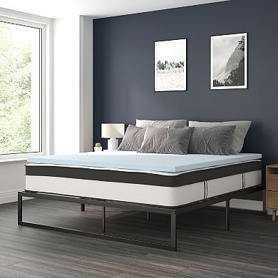 Emma and Oliver Complete Bed Set - Metal Platform Frame, Hybrid Mattress, Memory Foam Topper