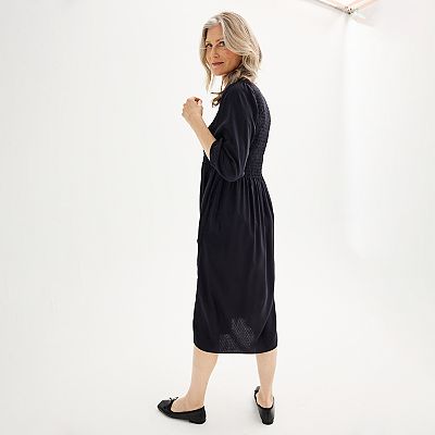 croft and barrow smocked midi dress Women's Croft & Barrow® 3/4 Sleeve Smocked Midi Dress