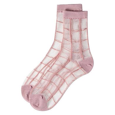 Cheery Checker Sheer See-Through Ankle Socks
