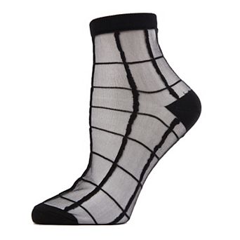 Cheery Checker Sheer See-Through Ankle Socks