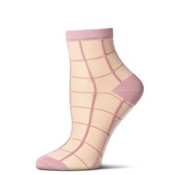 Cheery Checker Sheer See-Through Ankle Socks