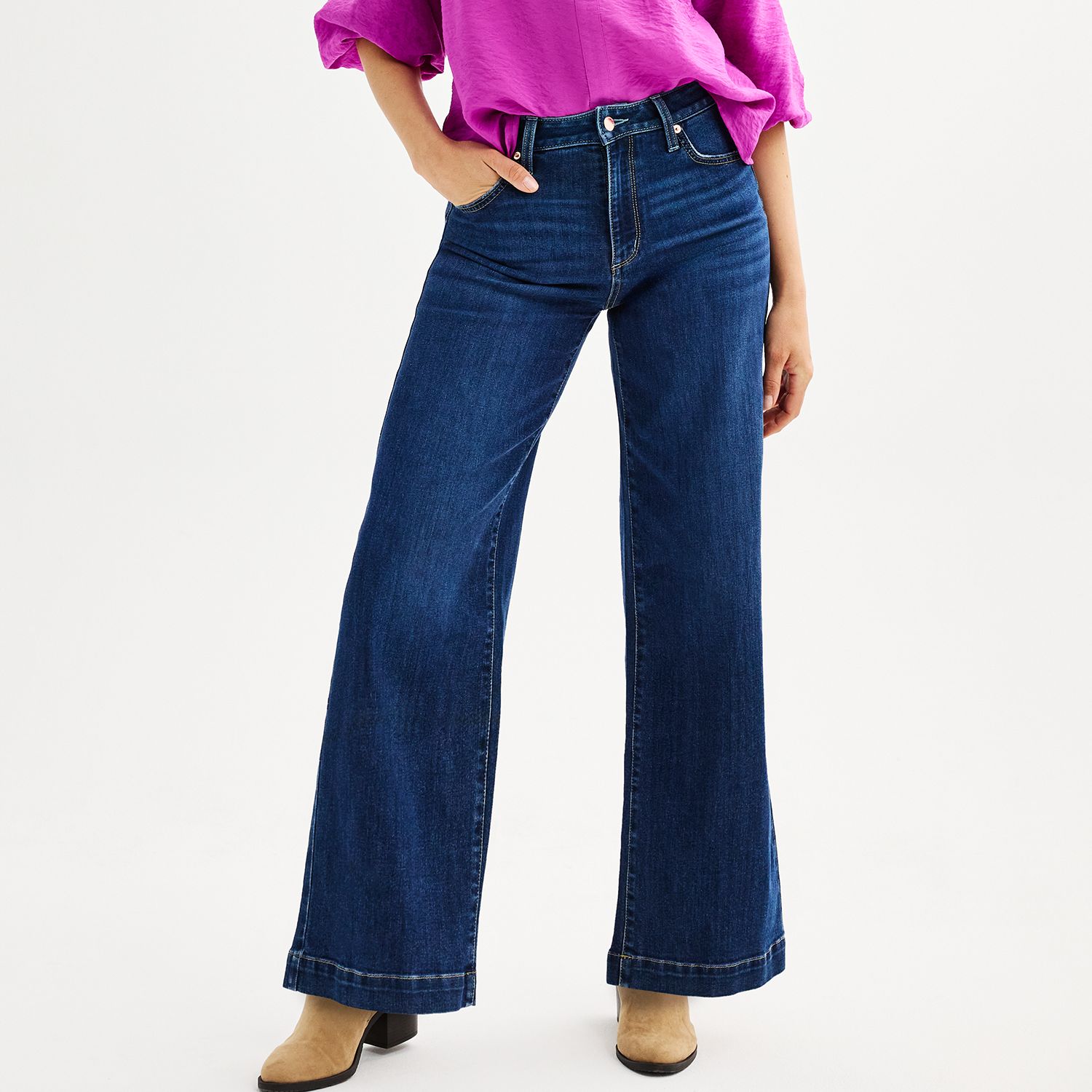 Женские джинсы Petite Sonoma Goods For Life® High Rise Wide Leg, цвет: Яркий Тёмный