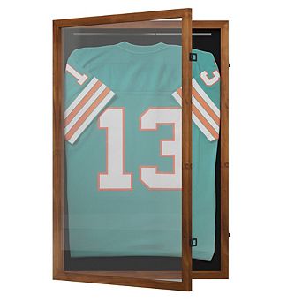 Merrick Lane Wooden Jersey Display Case With Foam Board And Keyed Lock
