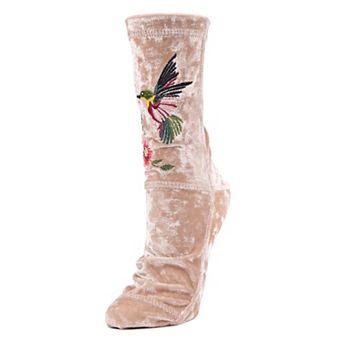 Hummingbird Embroidered Crushed Velvet Socks