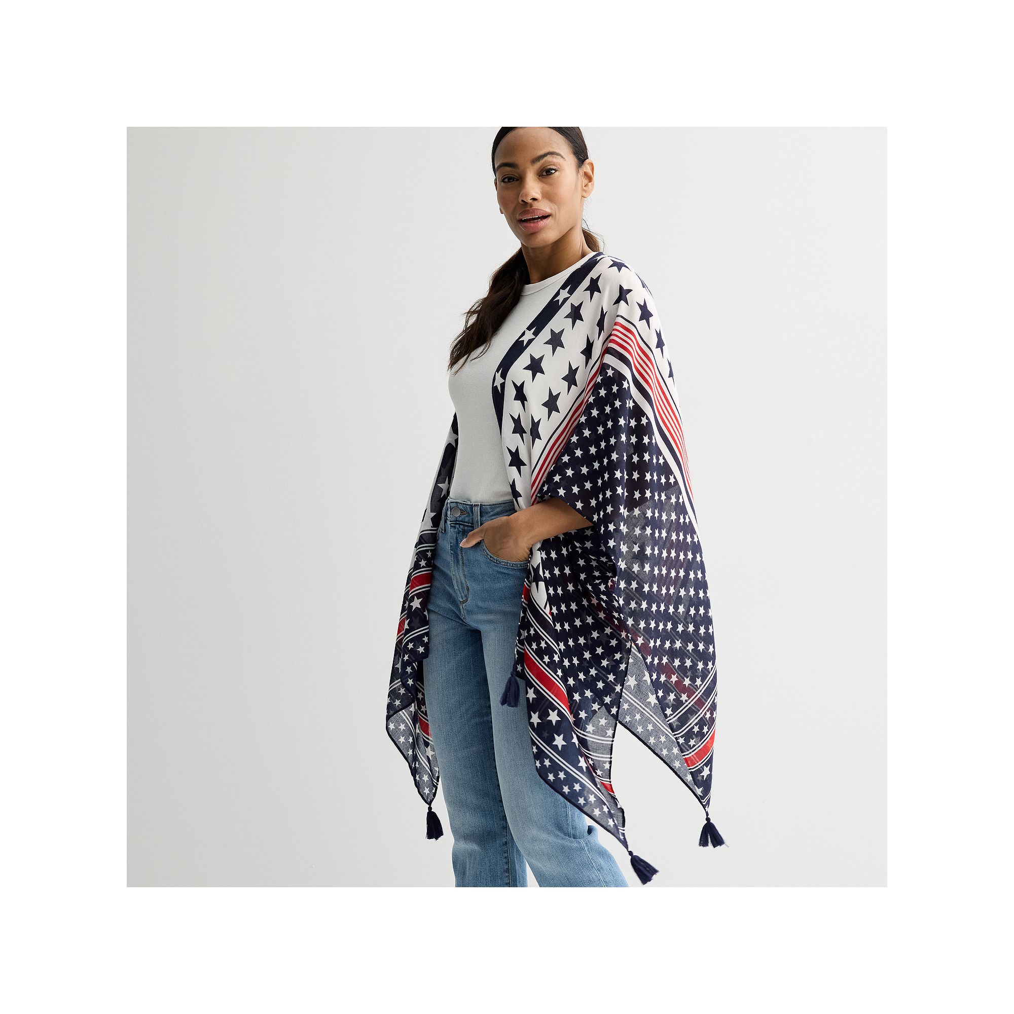 Womens Collection XIIX American Flag Print Topper, Red Blue