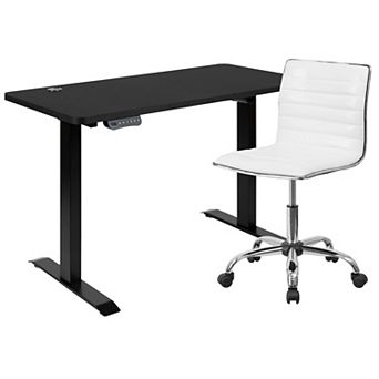 Emma and Oliver 48" Wide Electric Adjustable Standing Desk & Ribbed Office Chair
