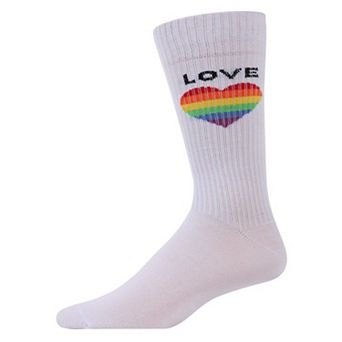 Men's Colorful Rainbow Love Heart Embroidered Crew Sock