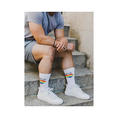 Men's Colorful Rainbow Love Heart Embroidered Crew Sock