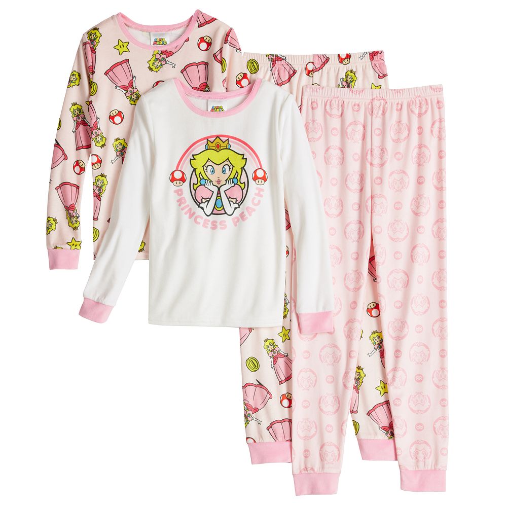 princess peach pajama dress Princess Peach Long Sleeve 4-Piece Girl's Pajama Set