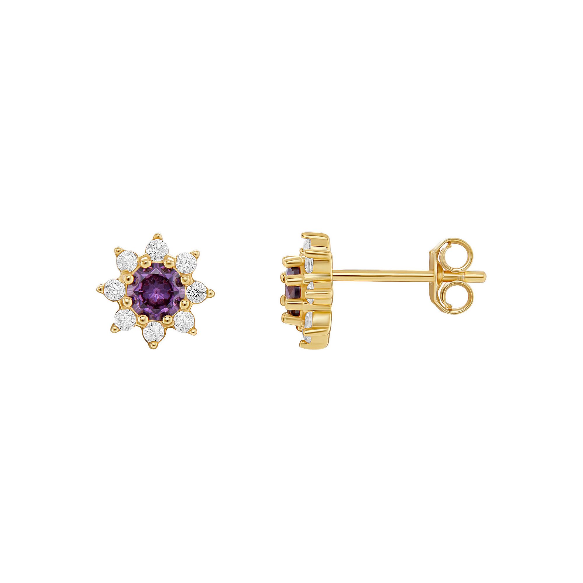 PRIMROSE Birthstone Cubic Zirconia Flower Stud Earrings, Womens, Gold Tone