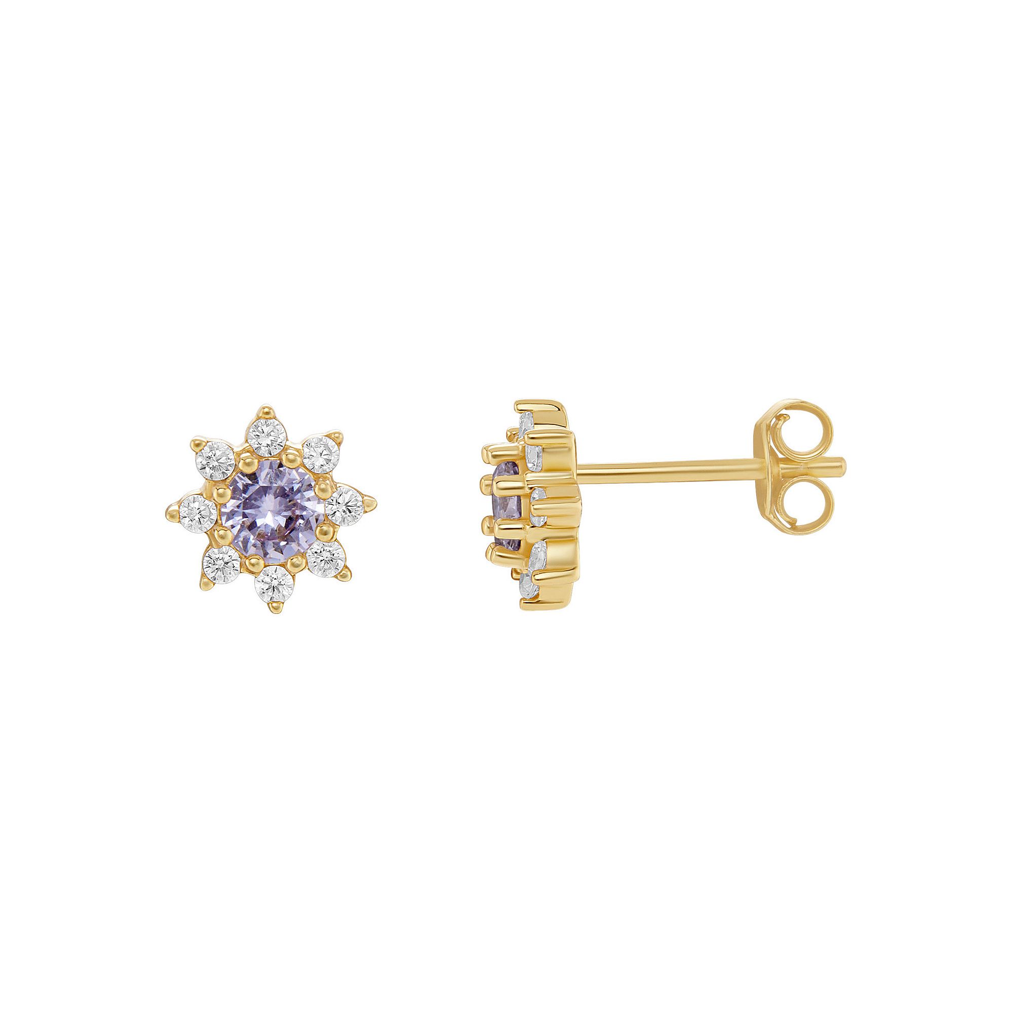 PRIMROSE Birthstone Cubic Zirconia Flower Stud Earrings, Womens, Gold Tone