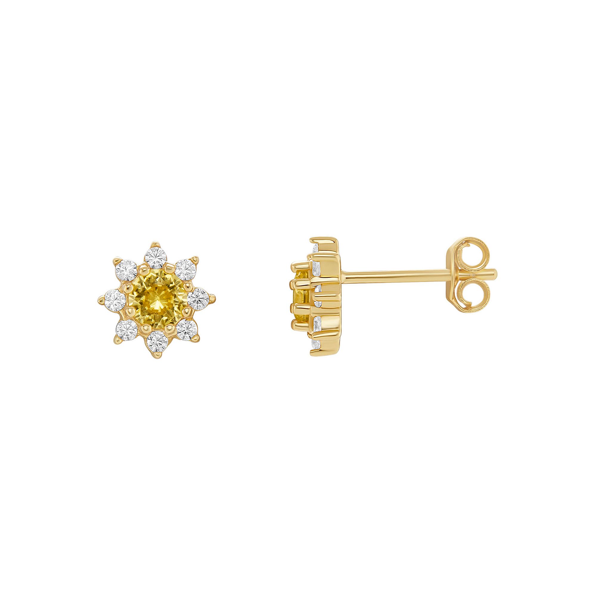 PRIMROSE Birthstone Cubic Zirconia Flower Stud Earrings, Womens, Gold Tone