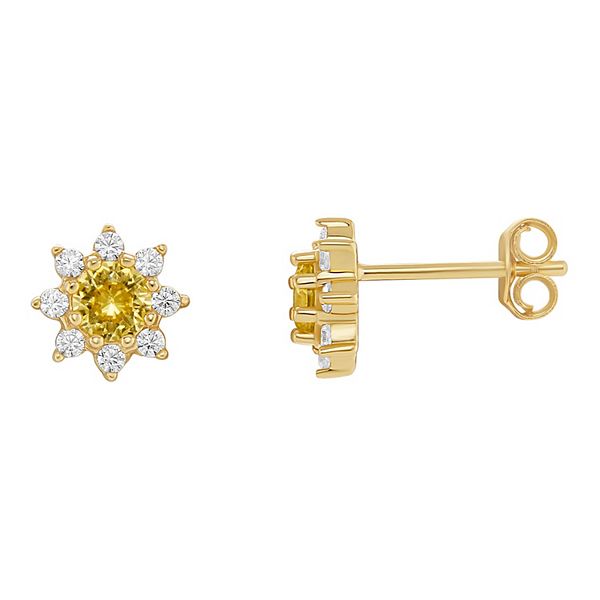 PRIMROSE Birthstone Cubic Zirconia Flower Stud Earrings - Gold Tone Nov