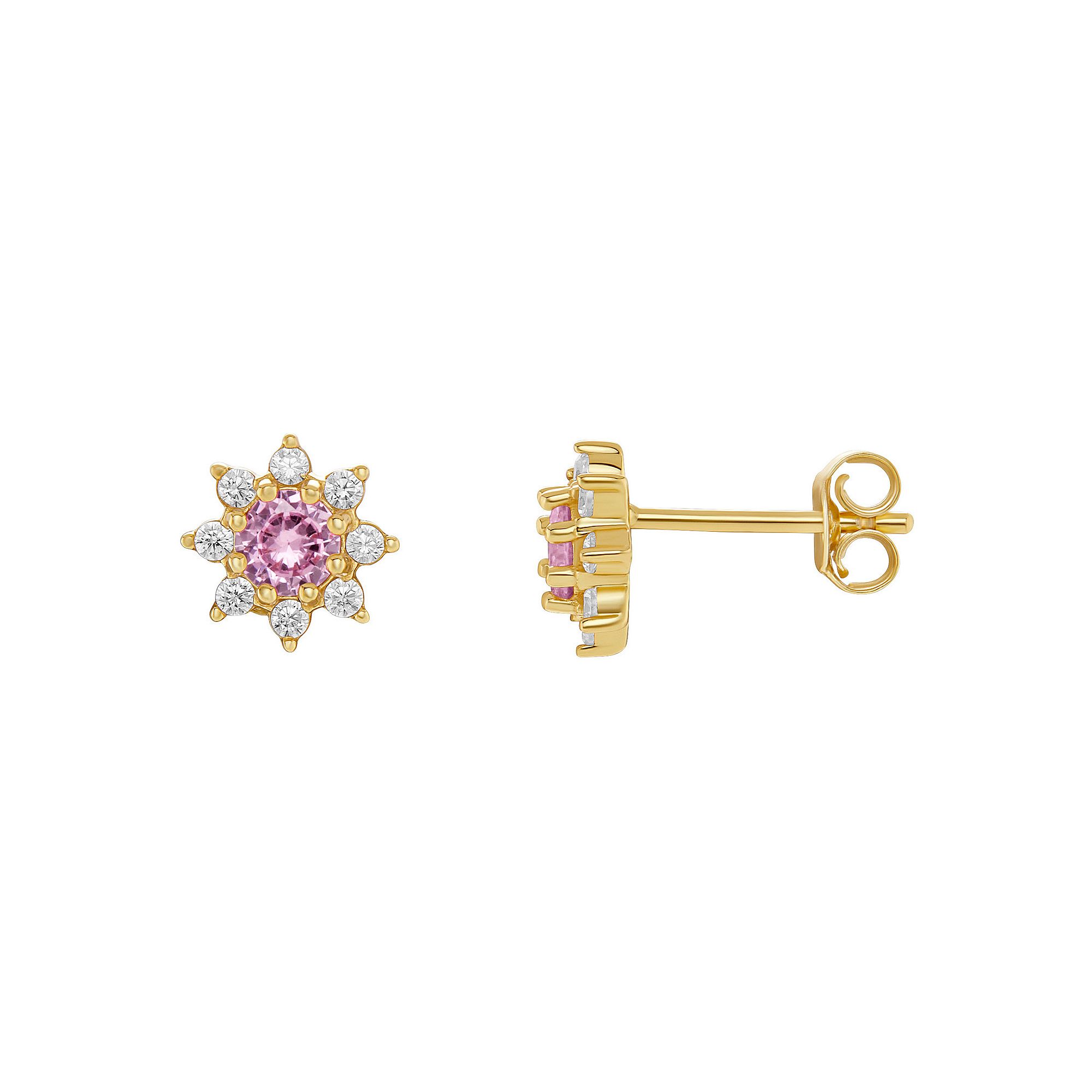 PRIMROSE Birthstone Cubic Zirconia Flower Stud Earrings, Womens, Gold Tone