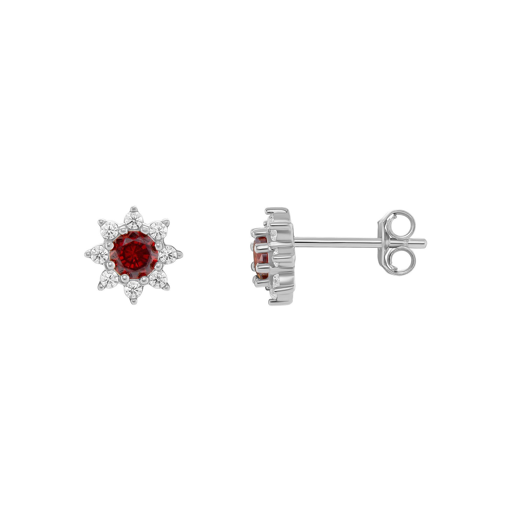 PRIMROSE Birthstone Cubic Zirconia Flower Stud Earrings, Womens, Silver To