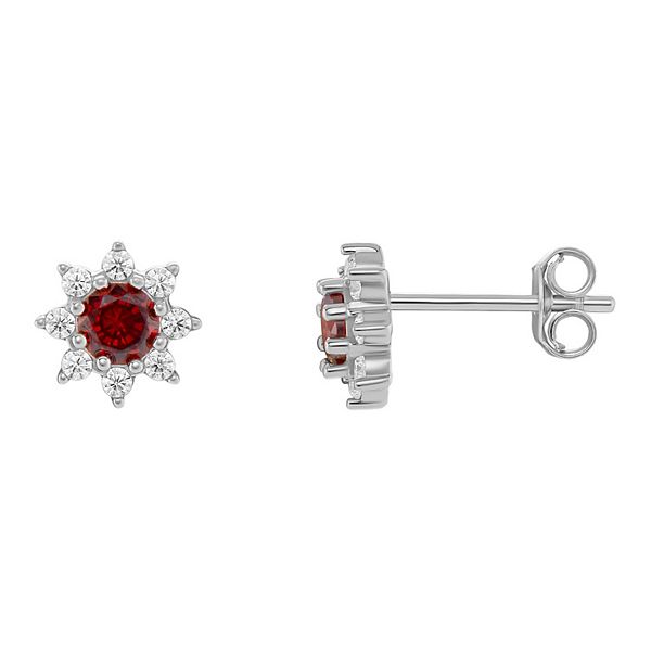 PRIMROSE Birthstone Cubic Zirconia Flower Stud Earrings - Silver Tone