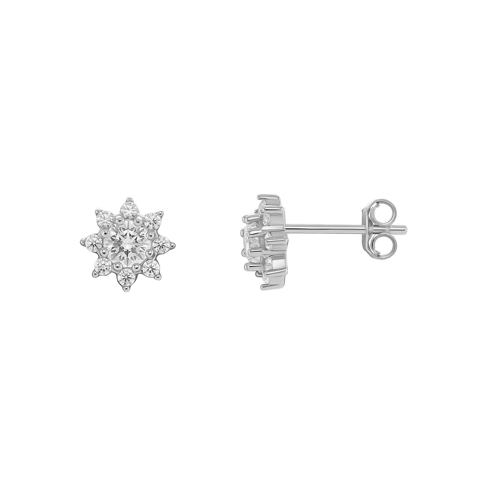 PRIMROSE Birthstone Cubic Zirconia Flower Stud Earrings, Womens, Silver To