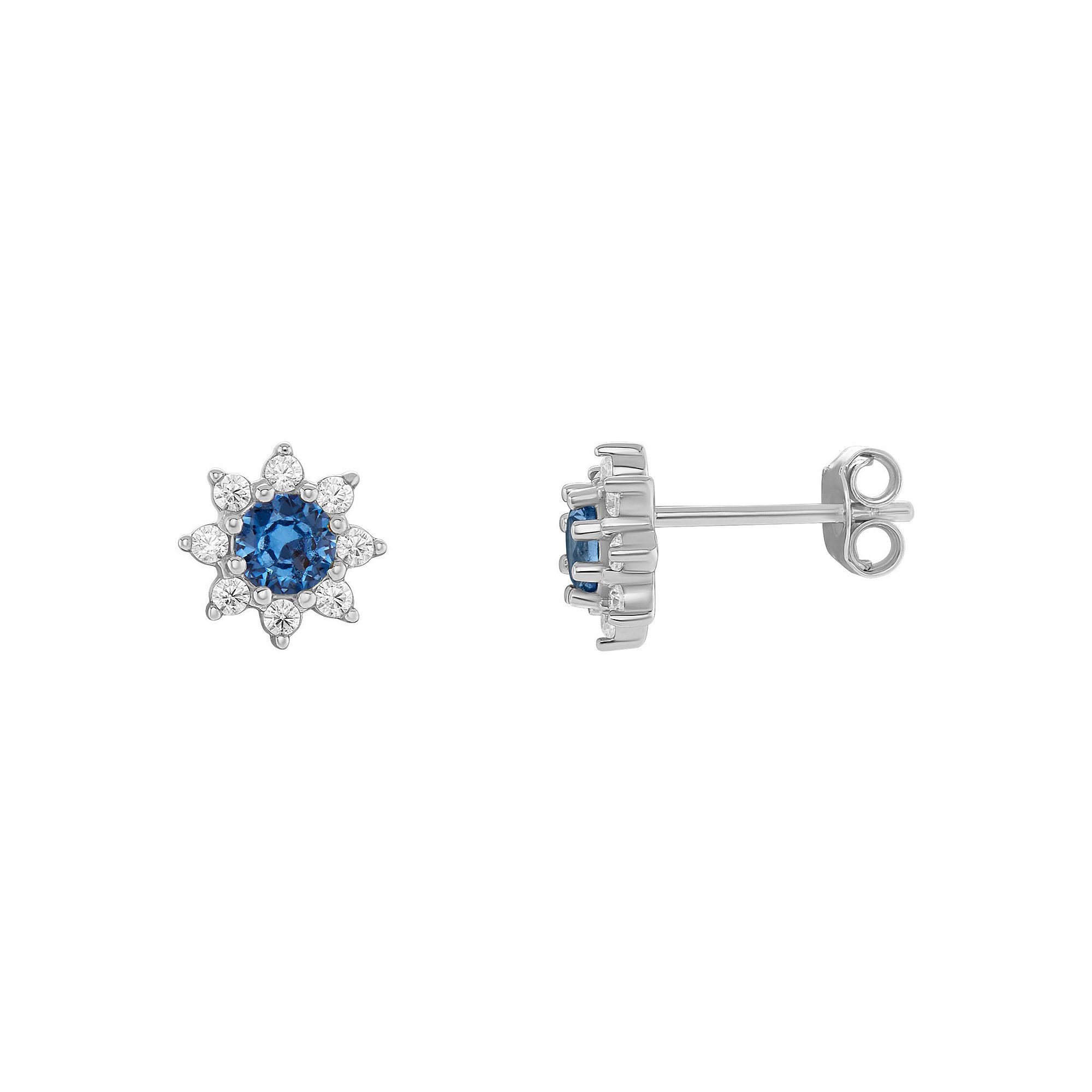 PRIMROSE Birthstone Cubic Zirconia Flower Stud Earrings, Womens, Silver To