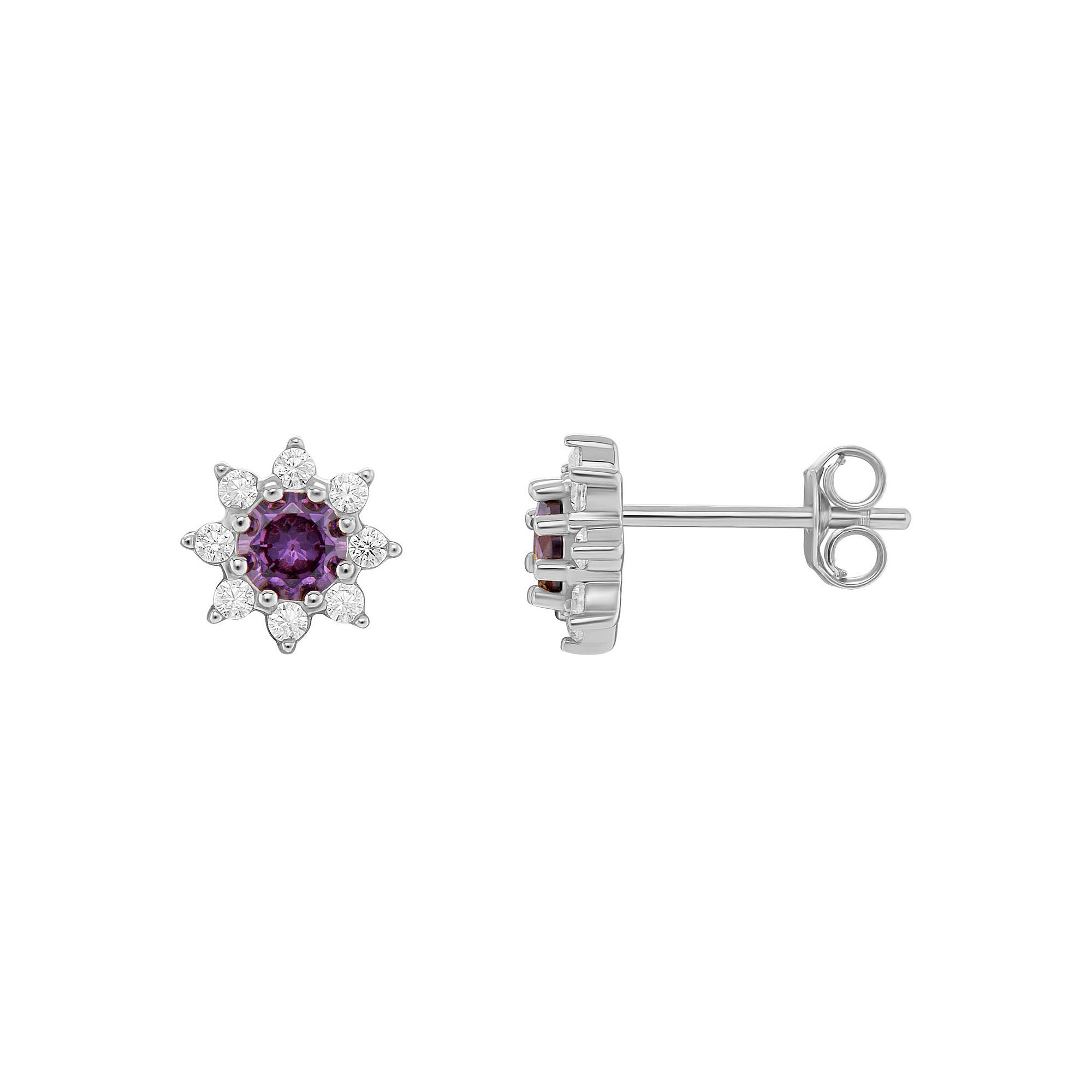 PRIMROSE Birthstone Cubic Zirconia Flower Stud Earrings, Womens, Silver To