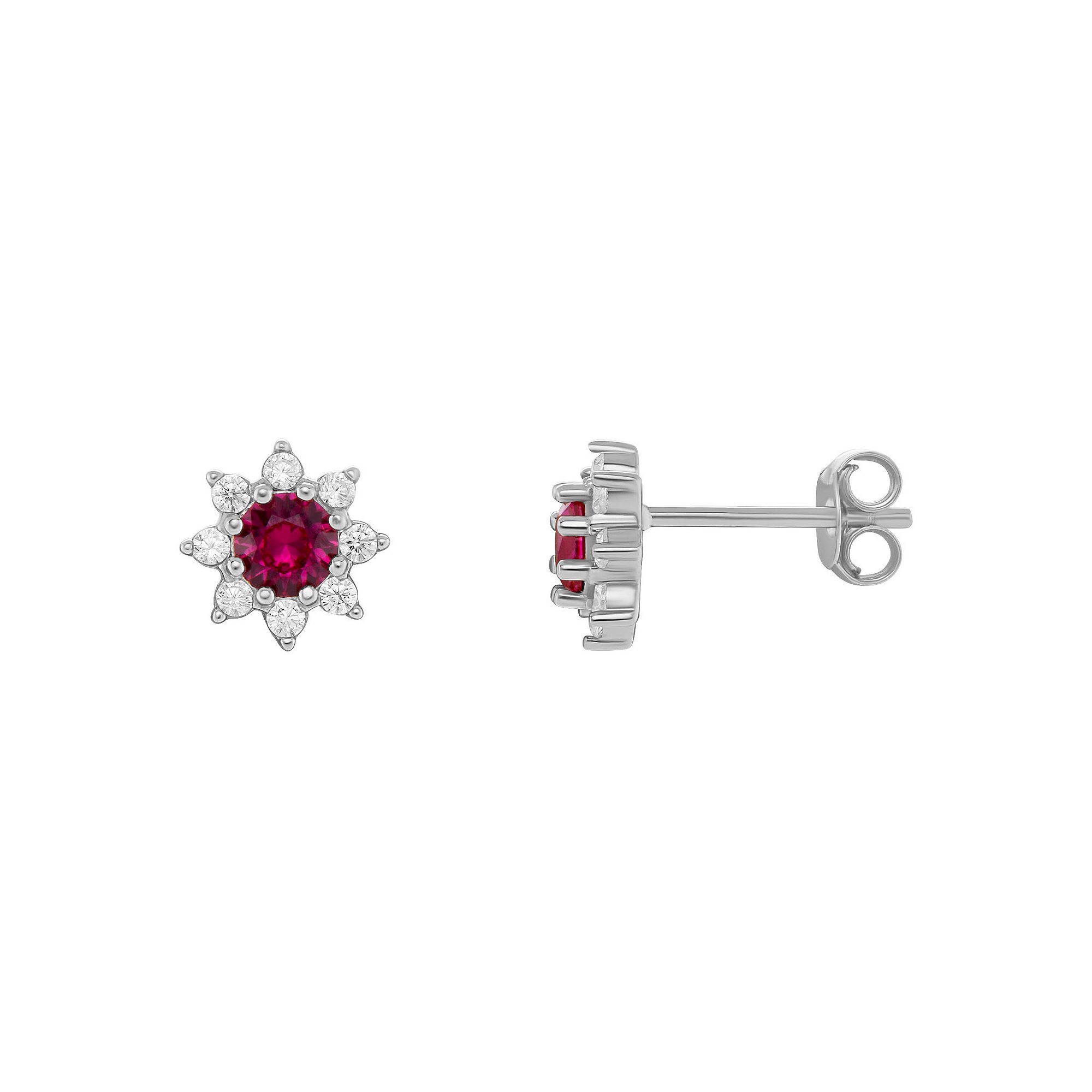 PRIMROSE Birthstone Cubic Zirconia Flower Stud Earrings, Womens, Silver To