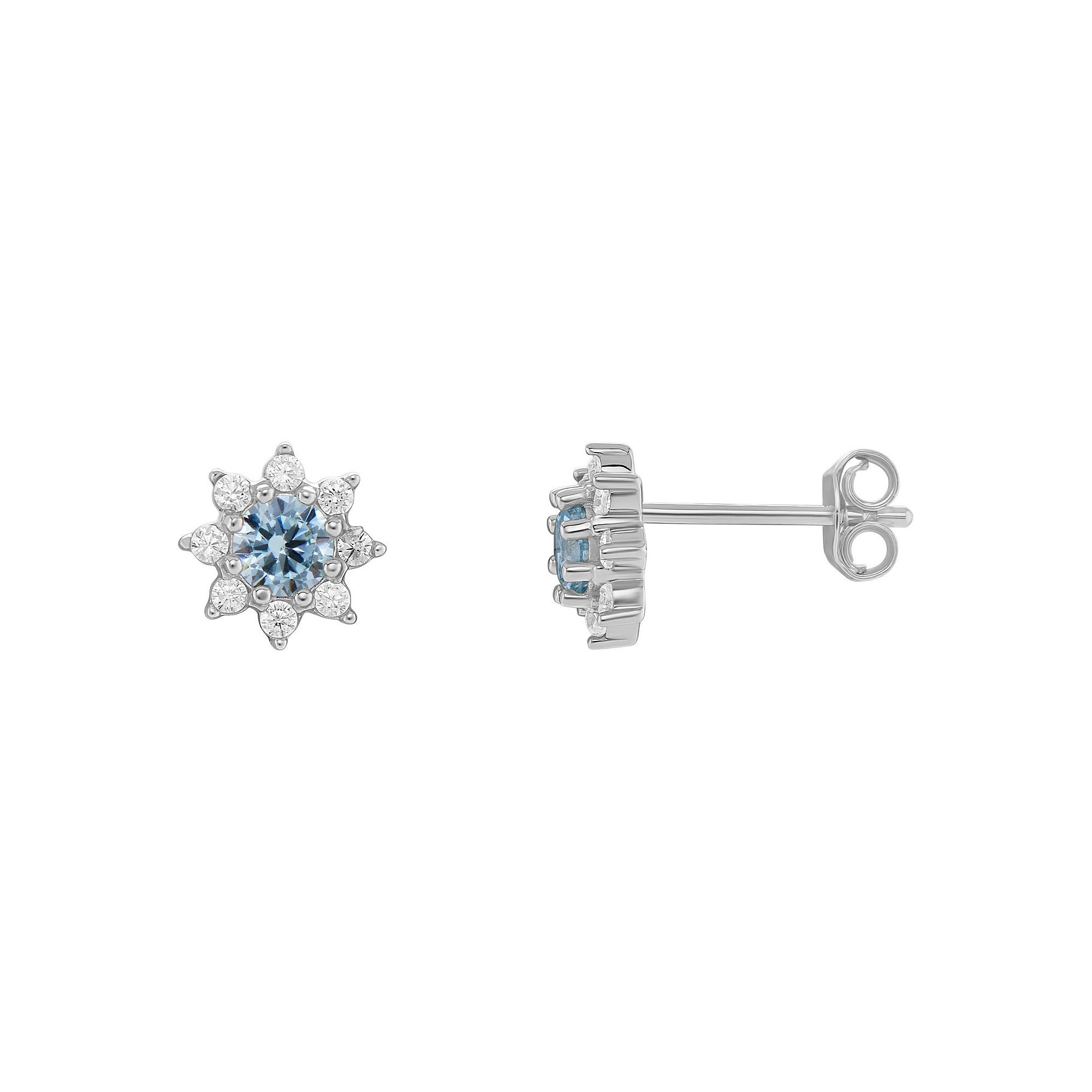 PRIMROSE Birthstone Cubic Zirconia Flower Stud Earrings, Womens, Silver To