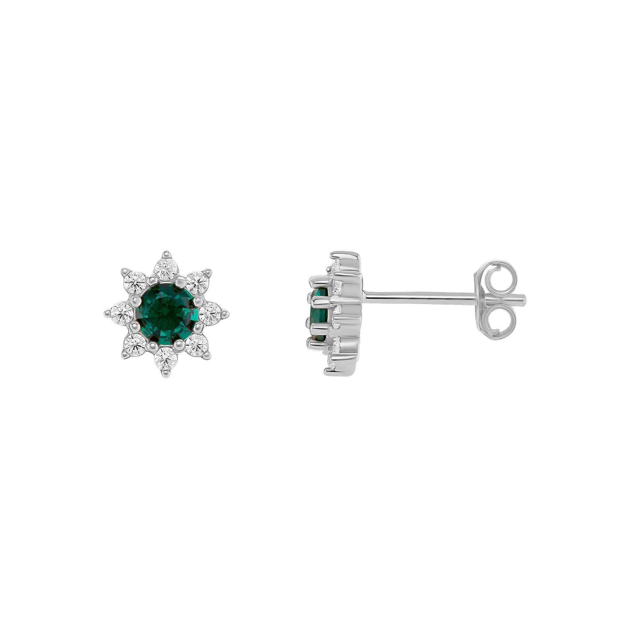 PRIMROSE Birthstone Cubic Zirconia Flower Stud Earrings, Womens, Silver To