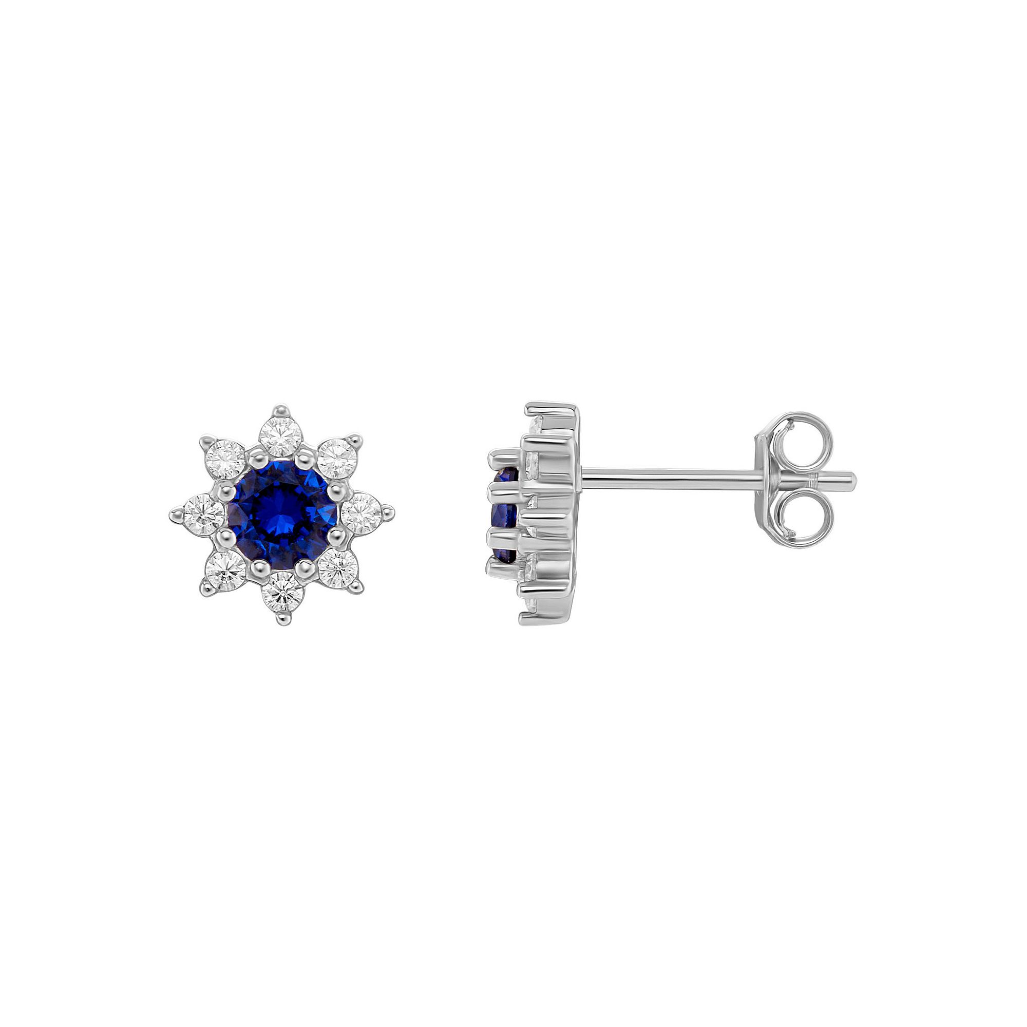 PRIMROSE Birthstone Cubic Zirconia Flower Stud Earrings, Womens, Silver To