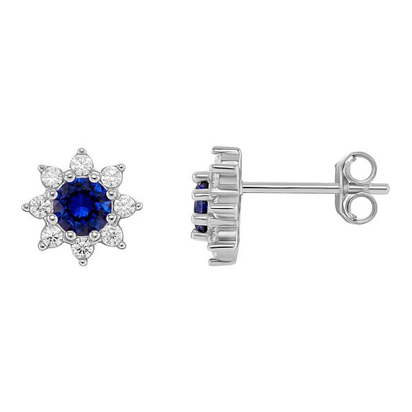 PRIMROSE Birthstone Cubic Zirconia Flower Stud Earrings - Silver Tone Sep