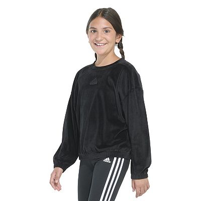 Adidas Girls Rib Velour Crewneck Pullover Small Black