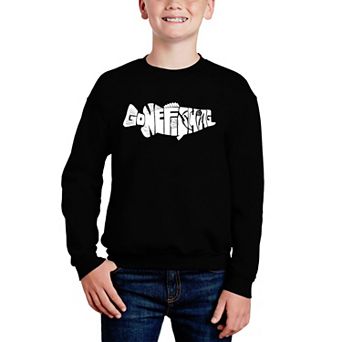 Bass - Gone Fishing - Boy's Word Art Crewneck Sweatshirt